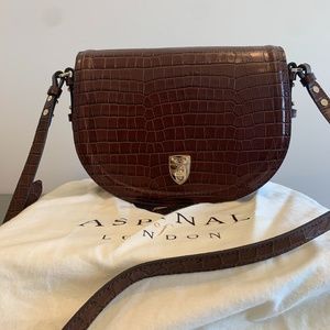Aspinal of London Stella Satchel in Brown Mock Croc